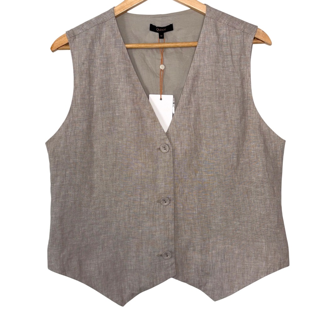 Quince European Linen Vest Women NWT Tailored Minimalist Quiet Luxury Med Flax